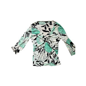 New York & Company Sheer Floral Green Black Blouse Size M